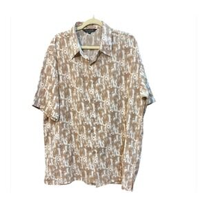 Bagazio Mens XL Short Sleeve Button Down Shirt Tan White Abstract Geometric New